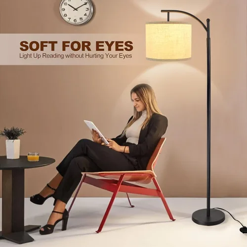 Vista 8 de DLLT - Lámpara de pie de arco moderna, lámpara de pie de granja con pantalla de linterna, luz de lectura alta industrial para dormitorio, sala