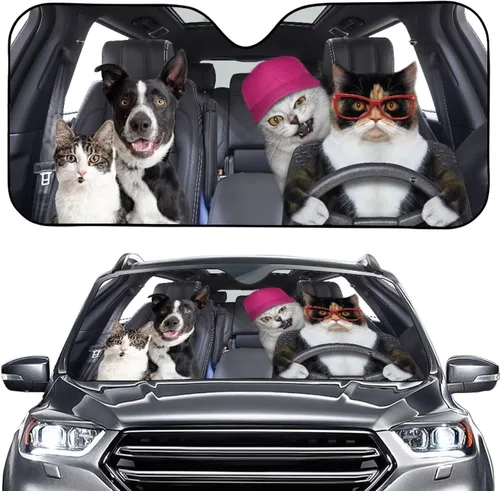 Vista 11 de Talayituse Parasol para parabrisas de automóvil, diseño de gato divertido 3D, ajuste universal, para automóvil, camión, SUV, bloquea el sol