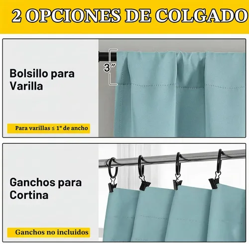 Vista 4 de Cortinas opacas para dormitorio, sala de estar, juego de 2 paneles de 54 pulgadas de largo, cortinas de oscurecimiento de habitación con aislamiento