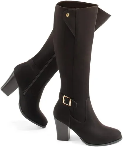 Vista 2 de DCMBLY Botas altas hasta la rodilla para mujer, tacón grueso, puntera completa, con cremallera lateral completa