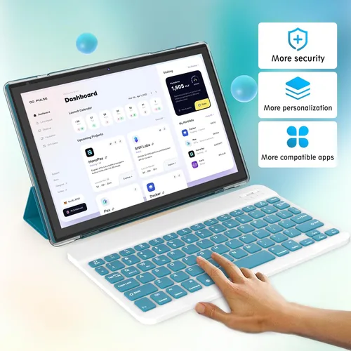 Vista 2 de Tableta de 10 pulgadas con teclado Android 15 (NO GO) Tabletas 2 en 1 Tableta 18GB RAM 128GB Soporta expansión de 2TB Tabletas incluyen estuche Azul