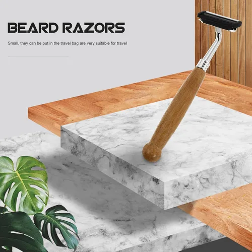 Vista 8 de Hemoton Maquinillas de afeitar manuales para barba, mango de bambú, afeitadoras de seguridad de doble filo, cuchillas de acero inoxidable