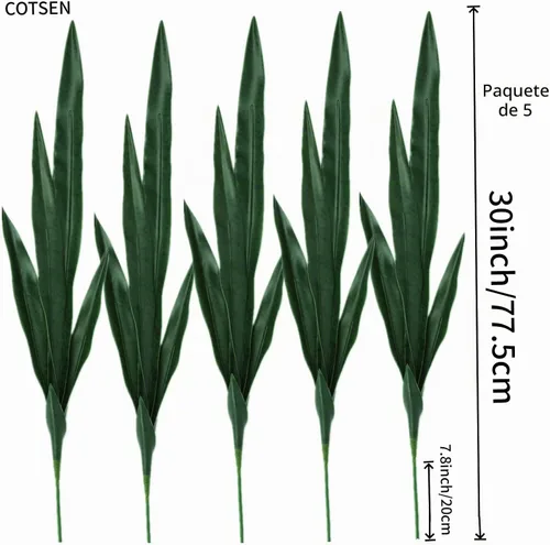 Vista 4 de COTSEN Paquete de 5 plantas artificiales de serpiente, plantas artificiales de agave falsas, sansevieria, sin maceta, de 30 pulgadas, adecuadas