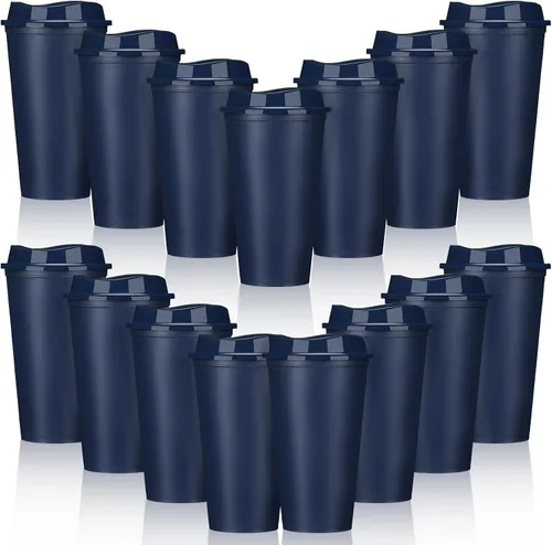 Vista 20 de Domensi Paquete de 15 tazas de café reutilizables con tapas, vasos de viaje desechables de 16 onzas, vasos de plástico a granel para llevar, vasos