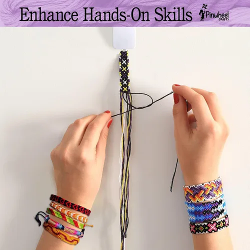 Vista 6 de Kit de Pulsera de Amistad de Pinwheel Crafts – Kit de Fabricación de Pulsera de Hilo DIY para Niñas de 8 a 12 años – 100 Hilos, Cuentas