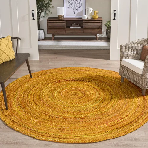 Vista 35 de SAFAVIEH Alfombra trenzada de la colección – Alfombra redonda de 3 pies, color beige con detalles rosados, algodón hecho a mano, estilo cabaña
