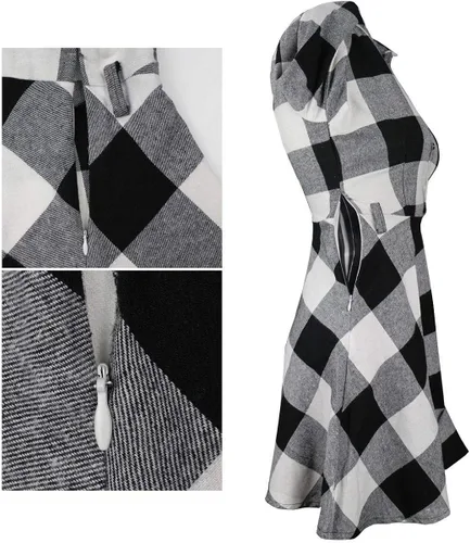 Vista 4 de FANCYINN - Vestido de manga larga diseño de túnica a cuadros, estilo casual, para mujer