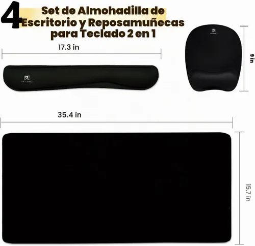 Vista 2 de Reposamuñecas para Teclado Alfombrilla Grande para Ratón Soporte de Muñeca para Computadora, 4 en 1 Almohadilla de Espuma Viscoelástica para Teclado