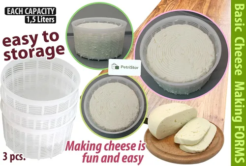 Vista 7 de PetriStor Molde de queso suave para queso, 3 piezas, 1.25 cuartos de galón, molde de queso mediano, suministros caseros para hacer queso, molde