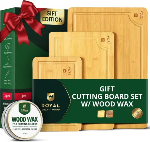 Vista 17 de ROYAL CRAFT WOOD Tabla de cortar de madera, tablas de cortar de bambú con ranura para jugo, tabla de cortar de cocina para carne, queso y verduras