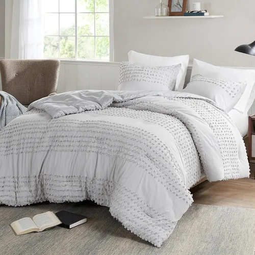 Vista 14 de [Usado] Comfort Spaces Juego de edredón de algodón con diseño de pompones de tul Jacquard, relleno alternativo, ropa de cama moderna para todas