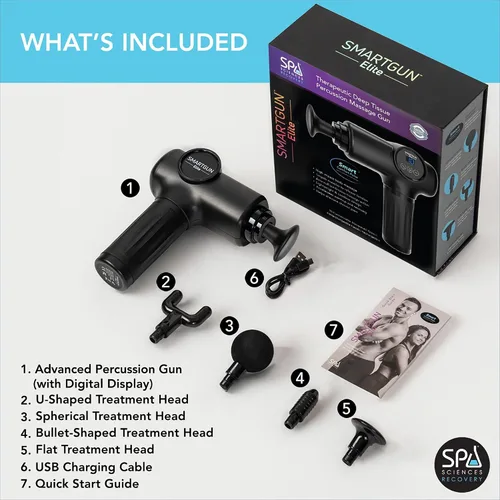 Vista 4 de SPA SCIENCES - SmartGun Elite - Masajeador terapéutico de percusión de tejido profundo - para dolor muscular - con cabezales intercambiables, 10