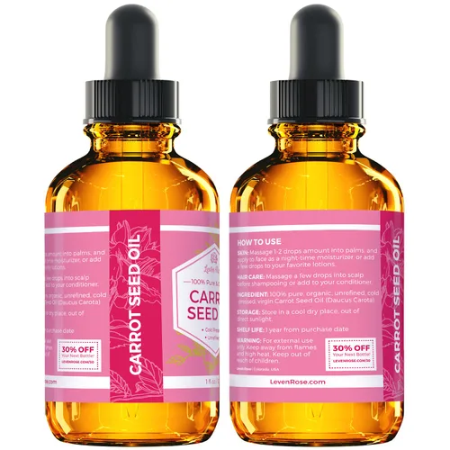 Vista 7 de Aceite de semilla de zanahoria N.° 1 en confianza de Leven Rose, 100 % orgánico prensado en frío y sin refinar, 2 onzas para tratamiento de piel