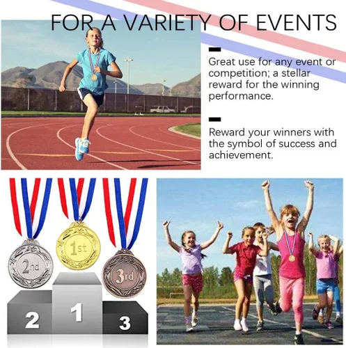 Vista 6 de Swpeet Medallas de premio de metal con cinta para el cuello, medallas de ganador de estilo olímpico Medallas de oro y plata Brone Medallas de 1er