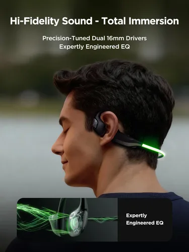 Vista 2 de HAKII Light 2 Auriculares abiertos de oído abierto, IPX5 Auriculares para correr con cuerda de baliza ultra brillante de 180°, BT 6.0, tiempo