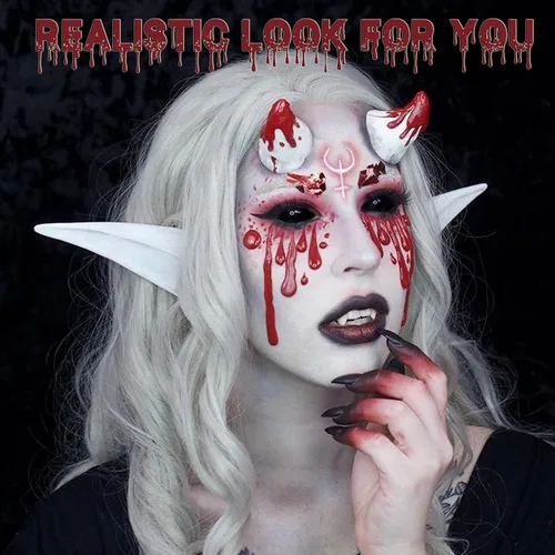 Vista 2 de CCBeauty Sangre falsa lavable, maquillaje de sangre para chorro, sangre líquida comestible realista segura para ropa, disfraz de Halloween, teatro