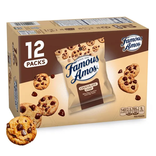 Vista 15 de Galletas Famous Amos clásicas con chispas de chocolate, galletas de tamaño bocado, ideales para compartir, bolsa resellable, dulces golosinas, caja