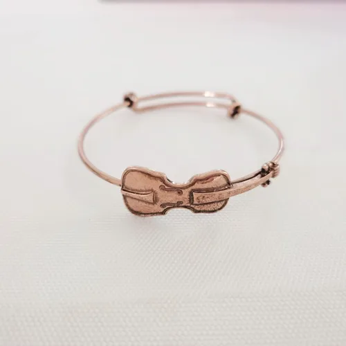 Vista 2 de Pulseras Preppy para amantes de la música, pulsera elástica para violín, regalos de joyería Oro rosa antiguo