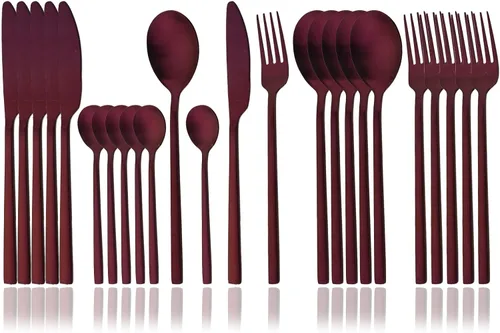 Vista 9 de JASHII Juego de cubiertos cepillados, juego de cubiertos de acero inoxidable de 24 piezas, servicio para 6, cuchillo mate, tenedor, cucharas