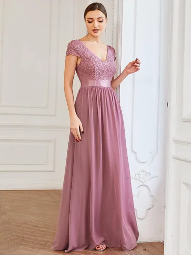 Vista 3 de Ever-Pretty Elegante vestido de dama de honor de gasa con cuello en V y manga corta para mujer 057B