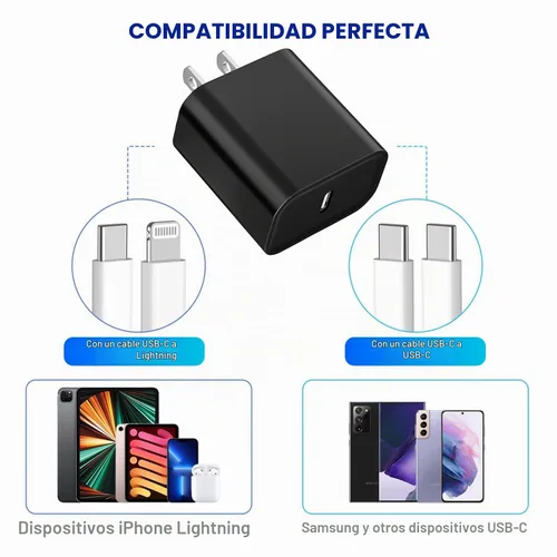 Vista 4 de Paquete de 3 bloques de carga para iPhone 17/16/15, cargador USB C Negro