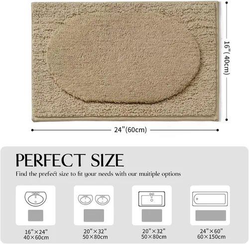 Vista 2 de DEXDE - Alfombra antideslizante para baño, ducha, 24 x 16 pulgadas, color beige