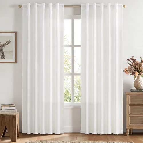 Vista 39 de MIULEE - Cortinas de lino sintético de 96 pulgadas de largo, 2 paneles, cortina semitransparente natural con pestaña trasera, bolsillo para barra