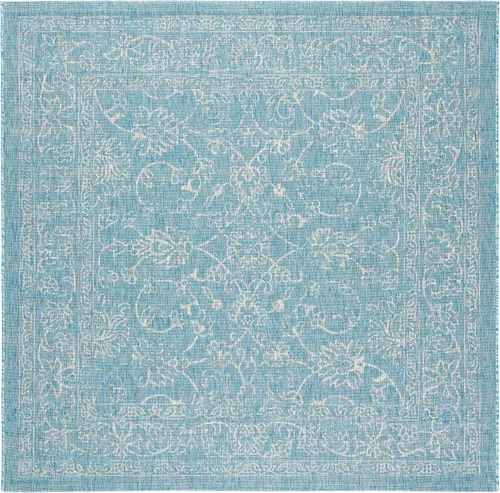 Vista 50 de SAFAVIEH Alfombra lavable al aire libre, colección Courtyard - 2'3" x 5', azul aguamarina y gris, no desprende pelusa y fácil limpieza, ideal