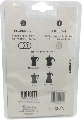 Vista 2 de Bialetti Moka Express - Filtro de repuesto para 6 tazas y 3 juntas, color blanco