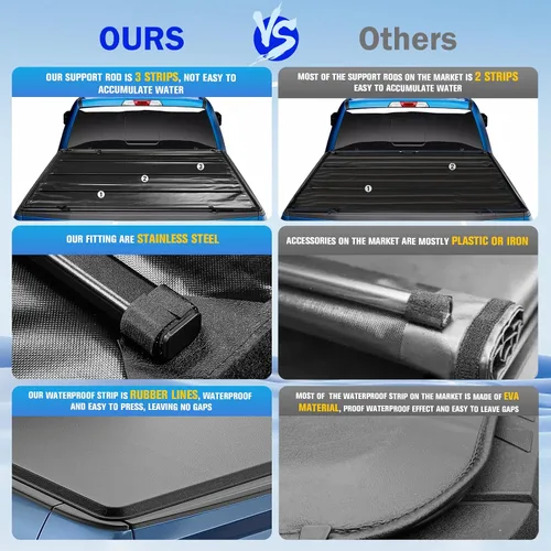 Vista 7 de Cubierta Tonneau enrollable suave de 6 pies para 2005-2024 Frontier 2009-2012 Suzuki Equator 6 pies (73.3 pulgadas) cama Styleside Fleetside