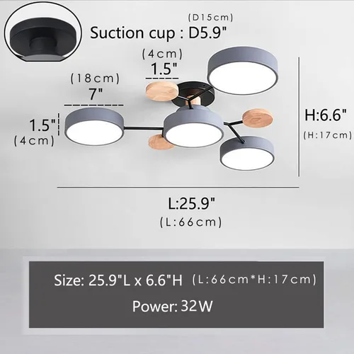 Vista 3 de Lámpara LED de techo, 26 pulgadas, 4 luces de techo modernas, montaje empotrado, de madera, 32 W, regulable, para sala de estar, dormitorio, cocina