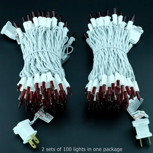 Vista 7 de YULETIME 200 luces rojas de Navidad, paquete de 2 juegos de 33 pies, 100 luces incandescentes con certificación UL (rojo, cable blanco)