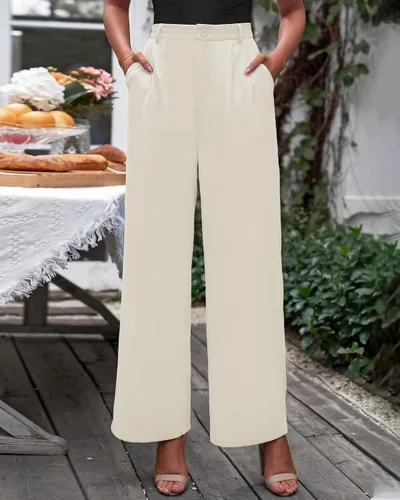 Vista 2 de GRAPENT - Pantalones de pierna ancha para mujer, pantalones de vestir holgados de tiro alto para oficina, trabajo, negocios o uso informal