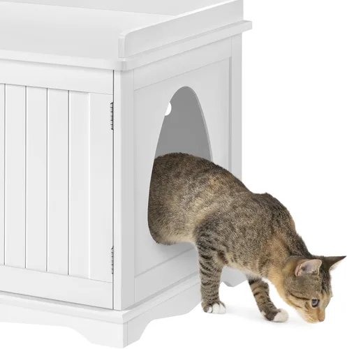 Vista 8 de Yaheetech - Caja de arena oculta para gatos, mesa auxiliar blanca Blanco