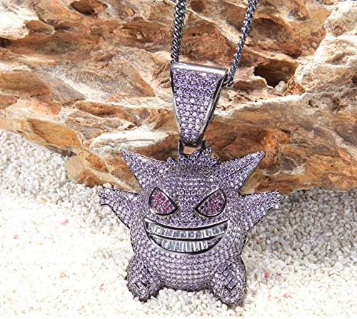 Vista 4 de Starryinter Collar con dije de gengar azul o morado con burbujas de Hip Hop Metal Diamantes de imitación
