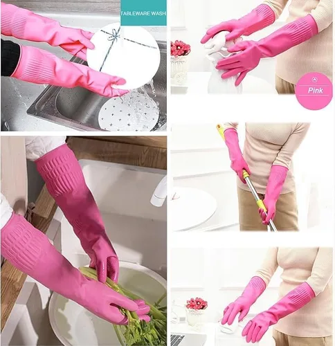 Vista 3 de 3 pares de guantes de lavado de platos, guantes de limpieza reutilizables de 15 pulgadas para tareas de cocina, baño y hogar, goma gruesa y flexible
