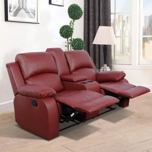 Vista 42 de Juego de muebles de sala de estar, juego de sofá reclinable de cuero, sofá reclinable y sofá biplaza, juego de sofá de cuero beige, juego de muebles