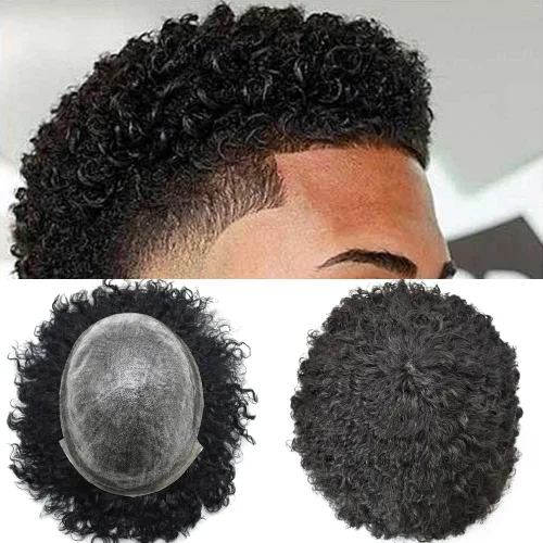 Vista 15 de Unidad de cabello humano para hombres negros, rizado afro brasileño, sistema de reemplazo de cabello para hombres afroamericanos afroamericanos