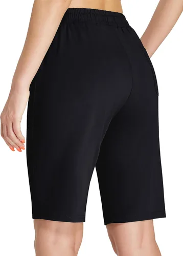 Vista 4 de EZRUN - Bermudas para mujer, para entrenar en el gimnasio, pantalones cortos veraniegos de algodón con bolsillos profundos para mujer