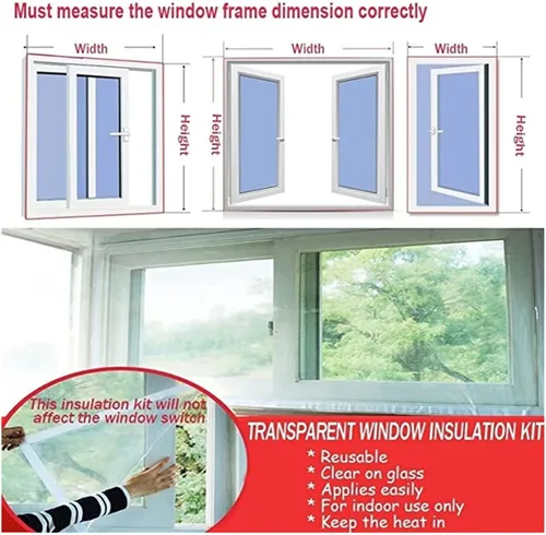 Vista 6 de Kit de aislamiento de ventana, lona de vidrio suave sellada para balcón, película transparente, envoltura reutilizable para ventana de invierno que