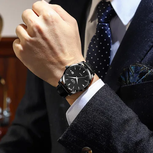 Vista 2 de LIGE Relojes para hombre impermeable analógico vestido vintage cronógrafo analógico casual cuero acero inoxidable movimiento de cuarzo único retro