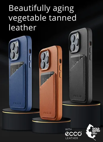 Vista 4 de Mujjo Funda de piel completa para iPhone 14 Pro con tarjetero (negro)