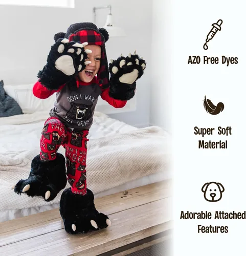 Vista 4 de Lazy One Juego de manoplas y pantuflas con diseño de patas, bonitos accesorios de animales para niños y adultos