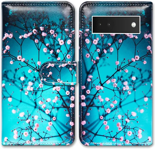 Vista 23 de Bcov Funda para Pixel 6a, diseño de pájaro negro de cuero verde con tapa para teléfono con ranura para tarjetas, soporte para Google Pixel 6a