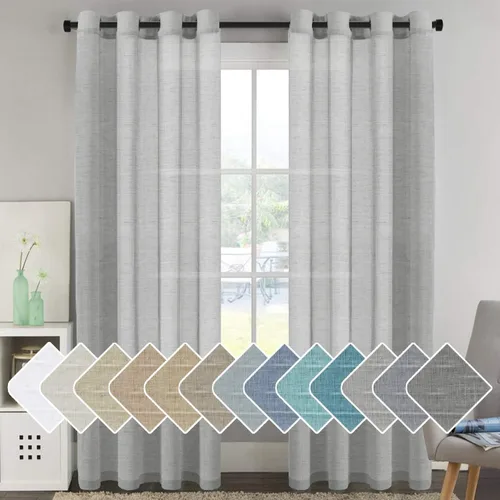 Vista 91 de H.VERSAILTEX Cortinas de lino de mezcla natural para sala de estar/cortinas de lino semitransparentes reductoras de luz de 54 pulgadas de largo
