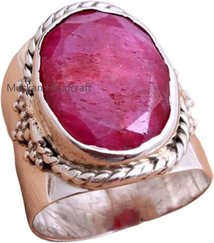 Vista 7 de Anillo de plata de ley 925 con piedras preciosas ovaladas auténticas, hecho a mano, hermoso regalo de Navidad para ella