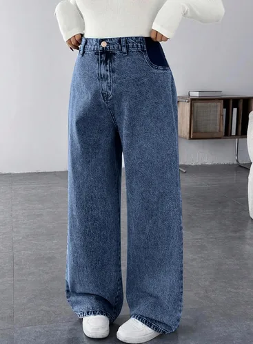 Vista 3 de BLENCOT Vaqueros de maternidad para mujer de cintura alta con pierna recta, pantalones de embarazo de mezclilla con bolsillos