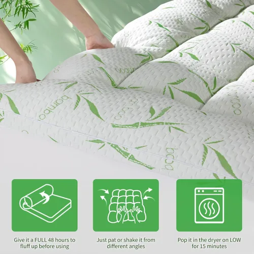 Vista 6 de LIANLAM Cubrecolchón – 1500GSM 3D+7D relleno alternativo de plumón 3 pulgadas, extra firme para dolor de espalda, bolsillo profundo de 6 a 18