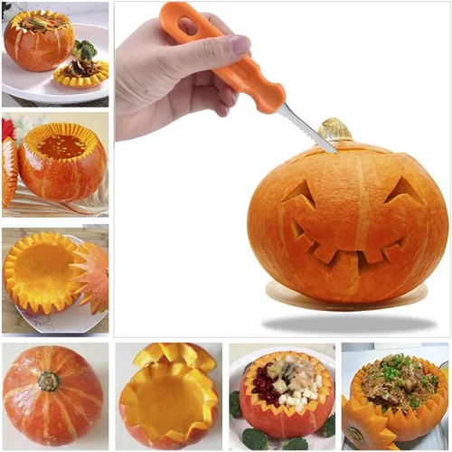Vista 6 de Elmchee Kit de herramientas para tallar linternas de calabaza de Halloween Jack-O 11 piezas profesionales de corte de calabaza, Kit de herramientas