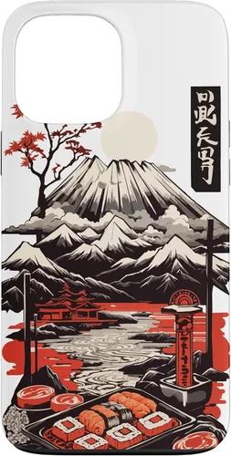 Vista 24 de Aesthetic Sushi Design Vintage Colour Woodcut Ukiyo-E Style Case for iPhone 16
